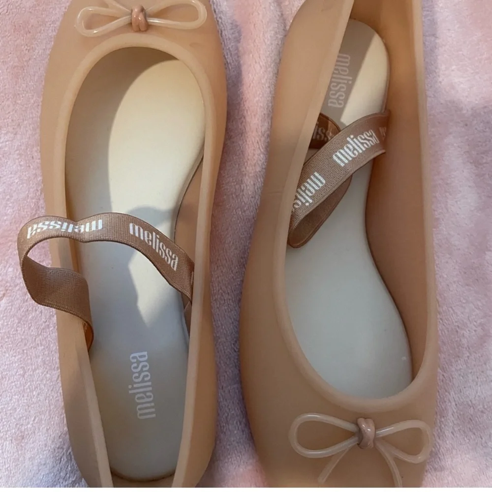 Melissa Beige Ballet Flats with Bow Accent and brand MELISSA straps